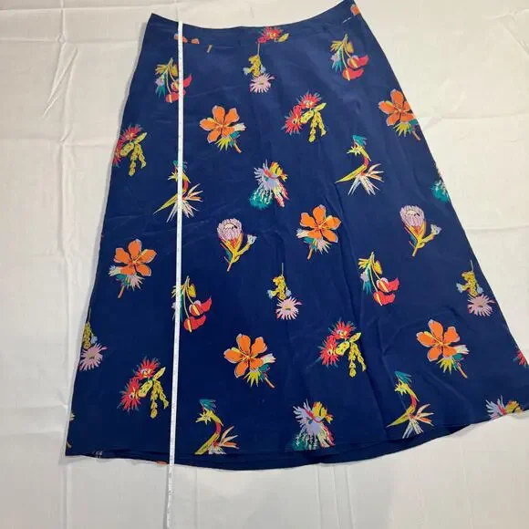 Madewell Atrium Silk Skirt Bird of Paradise Floral Navy Women's 10 Resort Euro - Picture 4 of 16